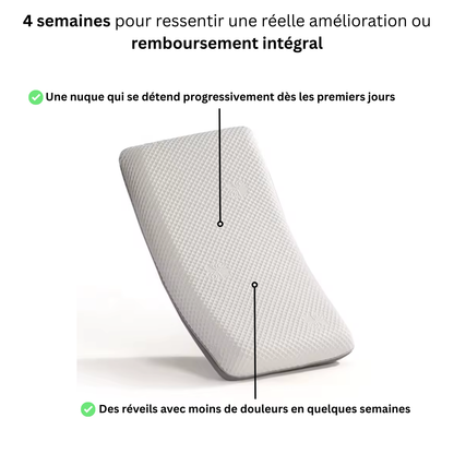 Oreiller ergonomique plat Nerua avec garantie 4 semaines satisfait ou remboursé intégralement pour les dormeurs sur le ventre.