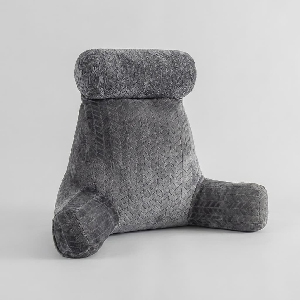 Coussin de lecture cosy gris, vue 3/4 studio
