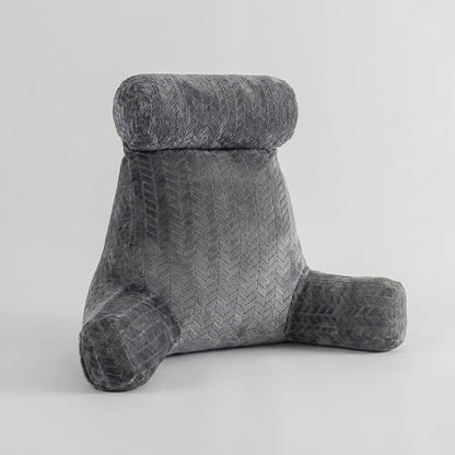 Coussin de lecture cosy gris, vue 3/4 studio