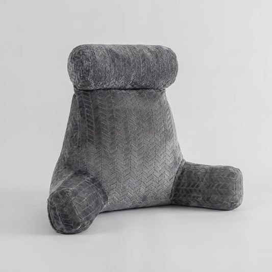 Coussin de lecture cosy gris, vue 3/4 studio