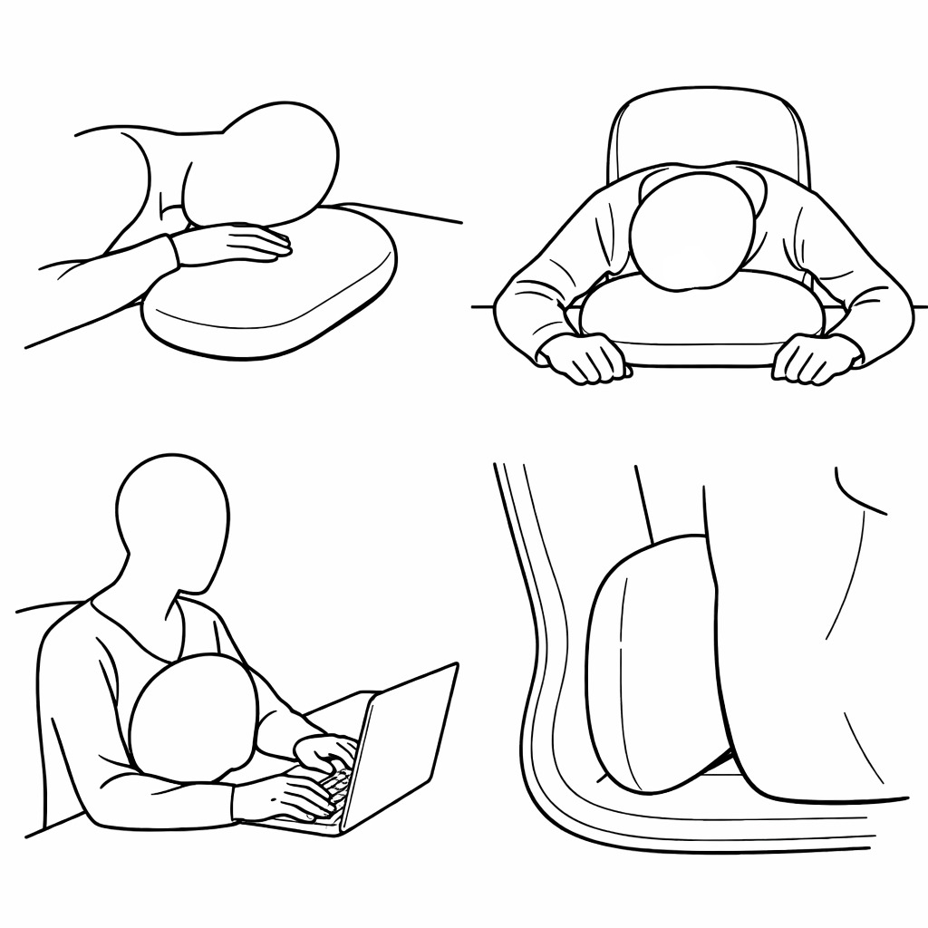 Image montrant les différentes fonctions de l'oreiller cervical de voyage compact.