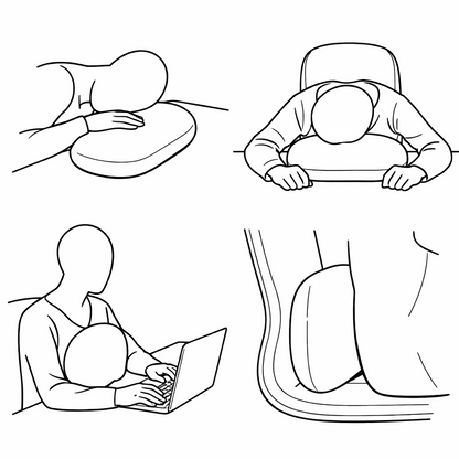 Image montrant les différentes fonctions de l'oreiller cervical de voyage compact.