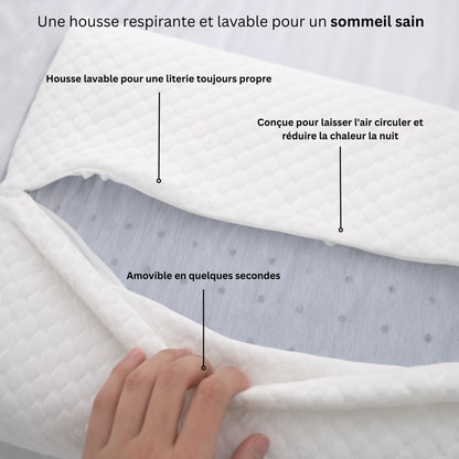 Housse amovible et lavable en machine de l'oreiller cervical ergonomique Nerua pour une literie toujours propre.
