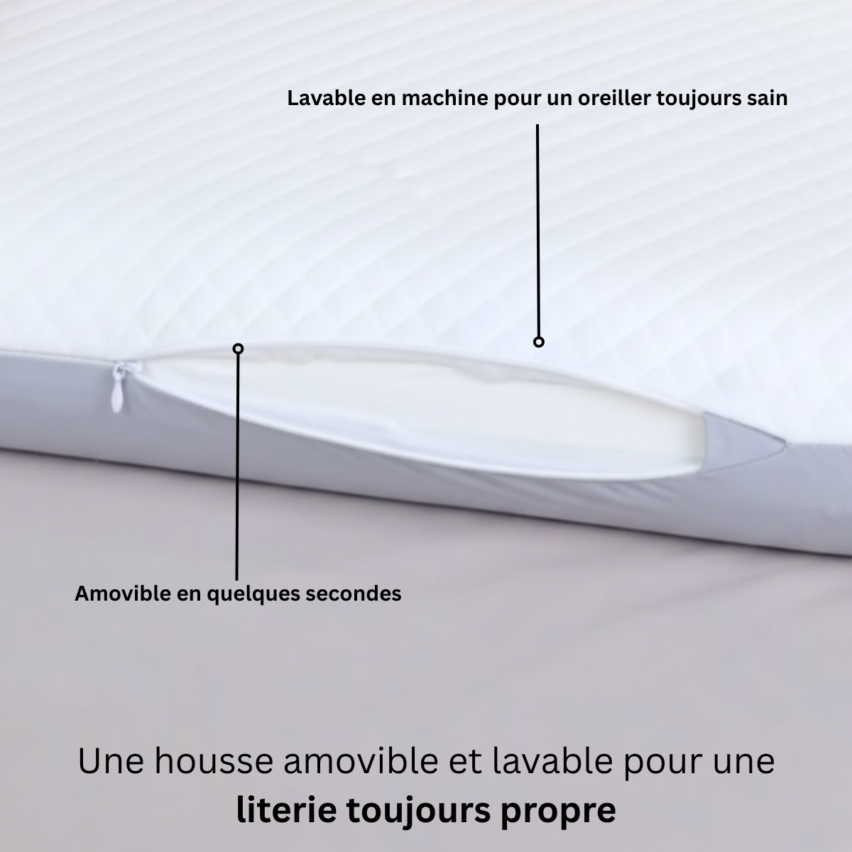 Housse amovible et lavable en machine de l'oreiller plat Nerua avec fermeture éclair pour une literie toujours propre.