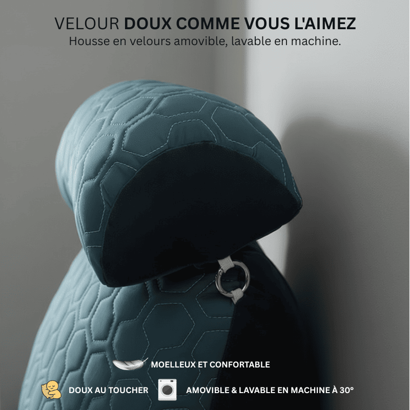Gros plan sur la housse en velours doux du coussin de lecture Confort Pro