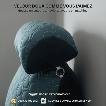 Gros plan sur la housse en velours doux du coussin de lecture Confort Pro
