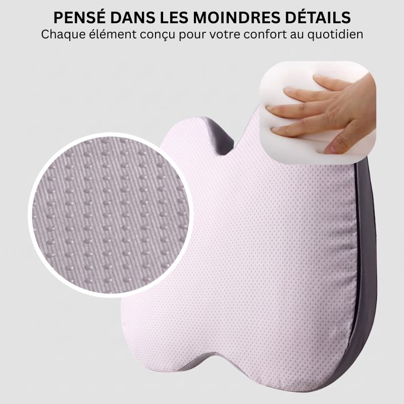 Coussin pour siège de voiture détails base antidérapante mémoire de forme