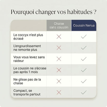 Coussin pour Chaise de Bureau — Mémoire de Forme et Découpe Coccyx | Vos Journées Assis sans Inconfort