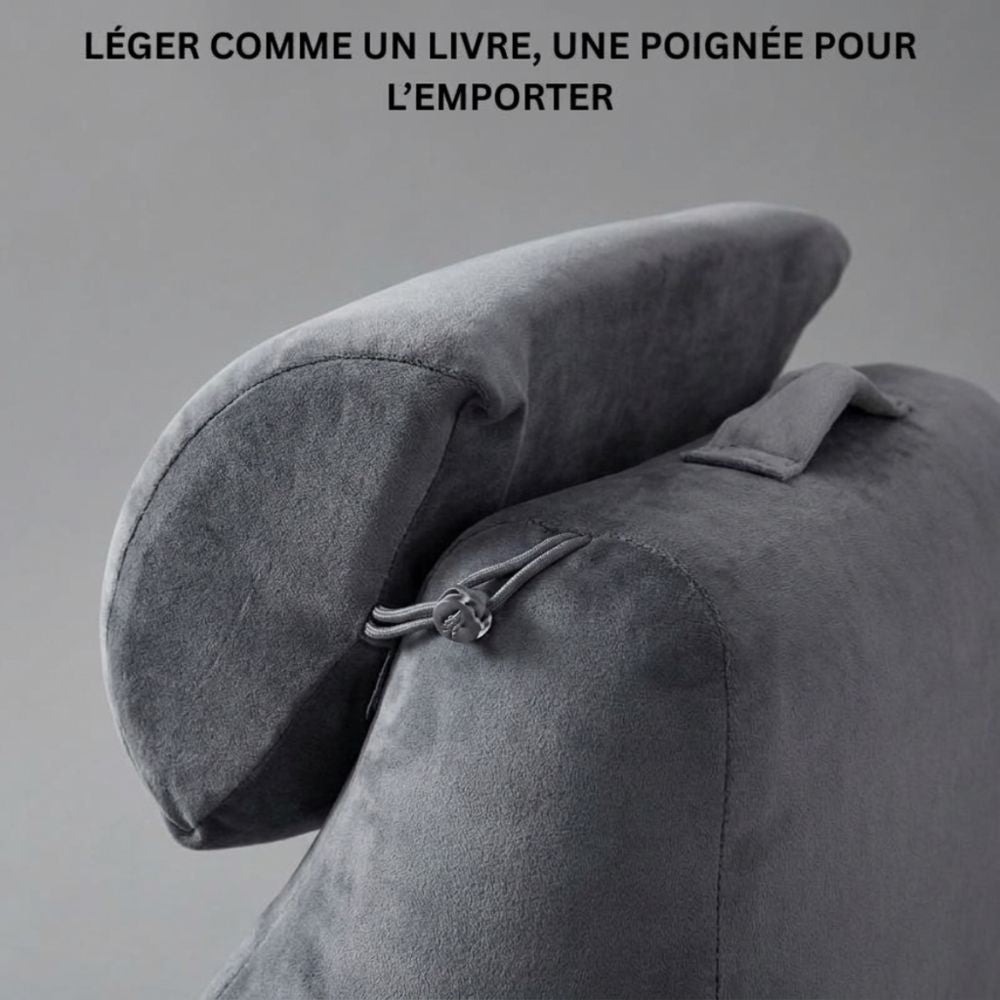 Coussin de lecture ergonomique à mémoire de forme léger et facile à déplacer — confort optimal au lit ou sur le canapé sans encombrement.