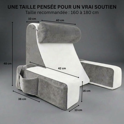 Dimensions du coussin de lecture Ergonomique — conçu pour soutenir tout le haut du corps