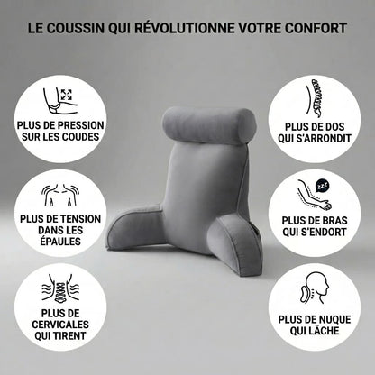 Coussin de lecture Nerua utilisé assis et allongé sur le ventre