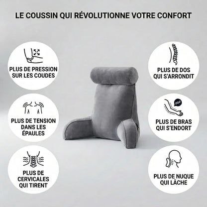 Coussin de lecture Nerua utilisé assis et allongé sur le ventre