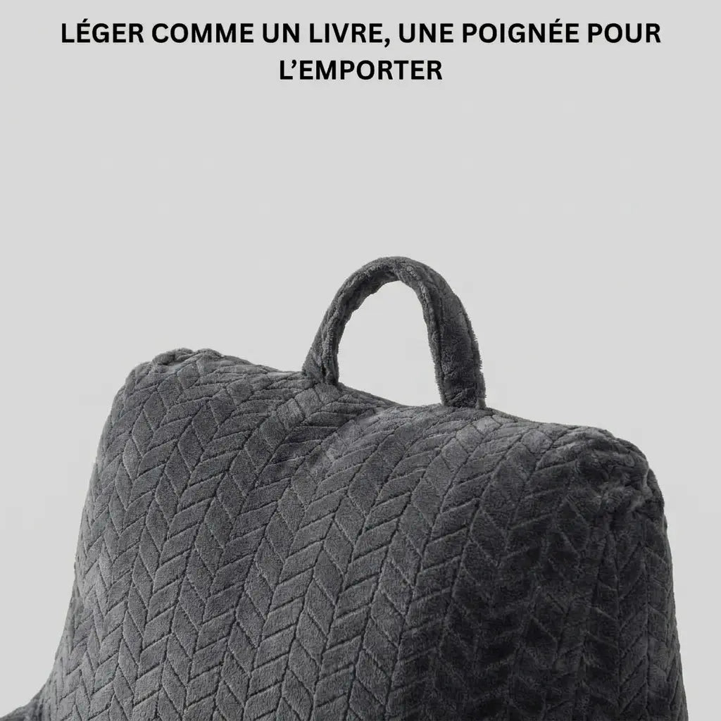 Coussin de lecture confort cosy léger et facile à déplacer — confort optimal au lit ou sur le canapé sans encombrement.