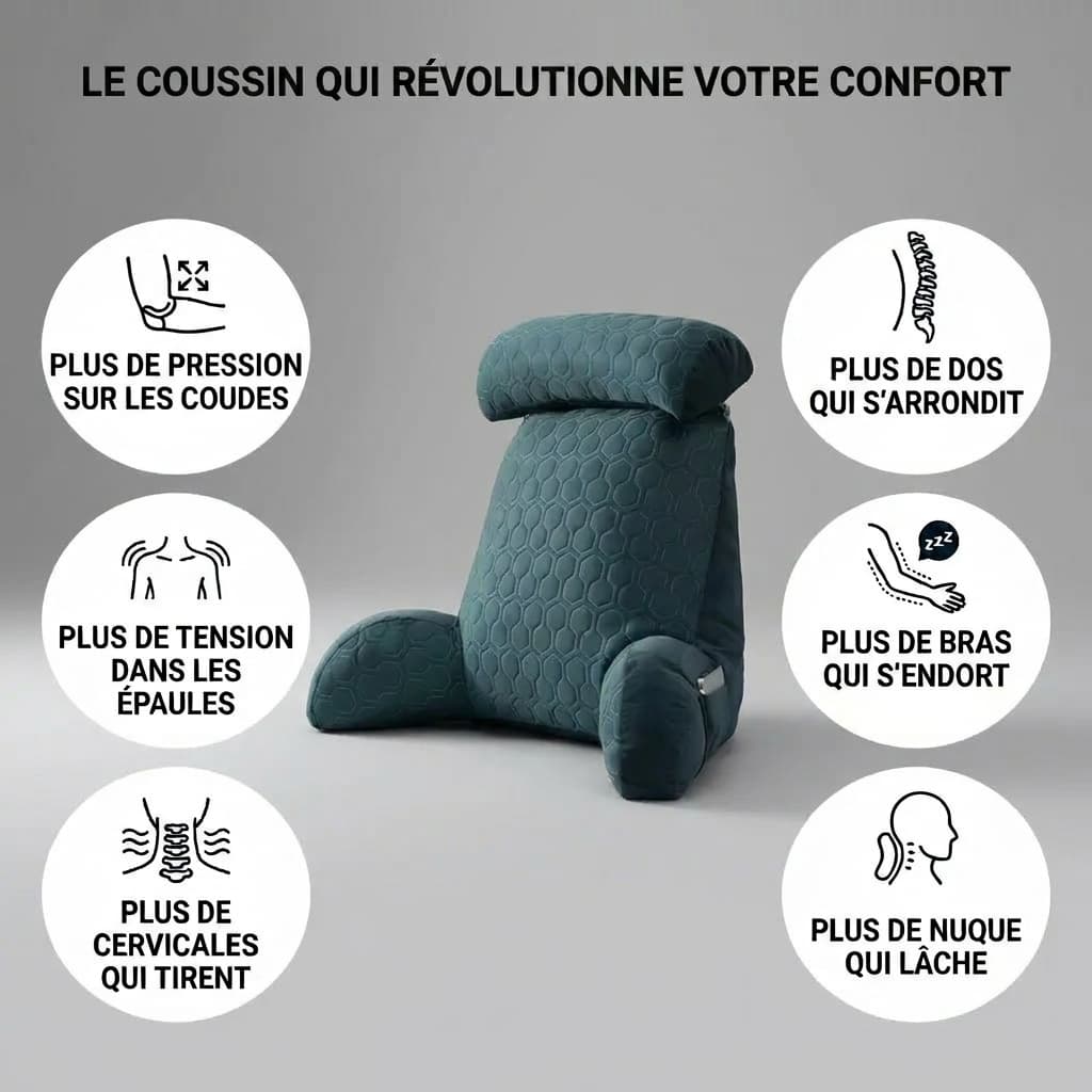 Coussin de lecture Confort Pro utilisé en position assise et allongé sur le ventre