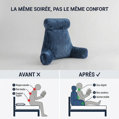 Infographie avant/après du coussin de lecture cosy.