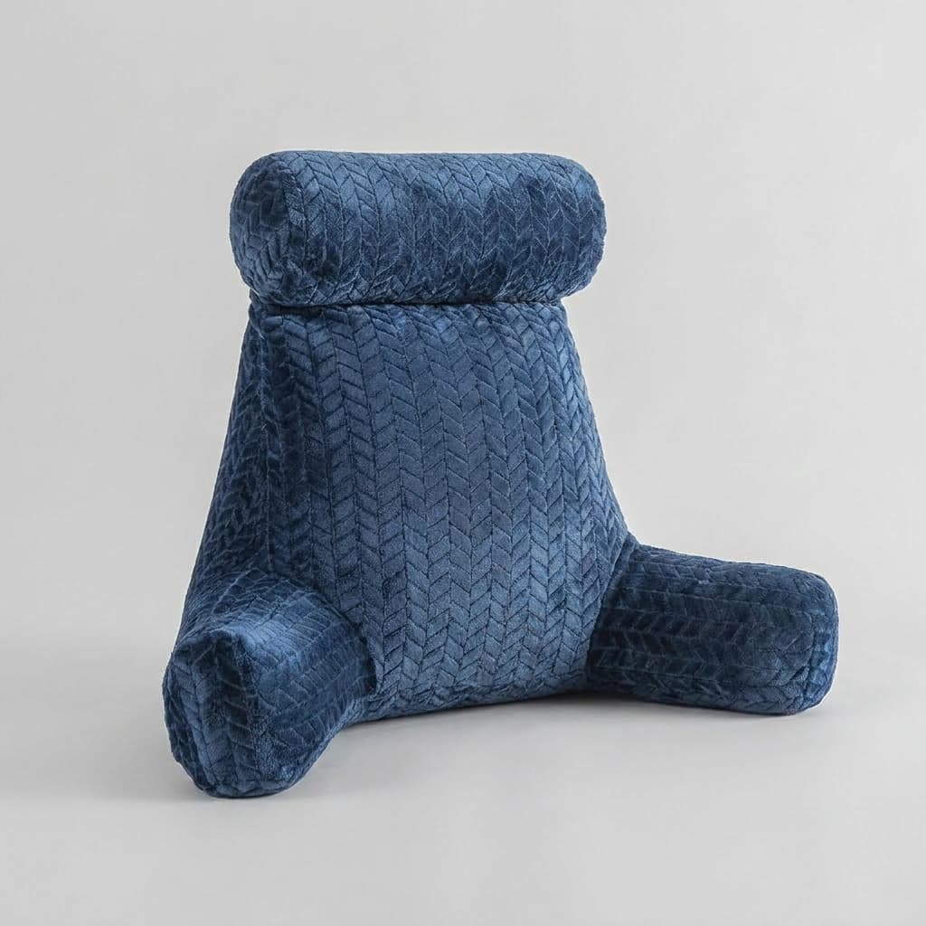 Coussin de lecture cosy bleu, vue 3/4 studio