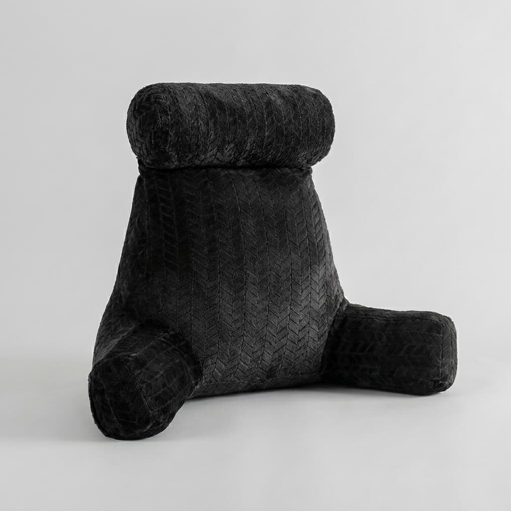 Coussin de lecture cosy noir, vue 3/4 studio