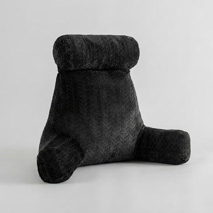 Coussin de lecture cosy noir, vue 3/4 studio