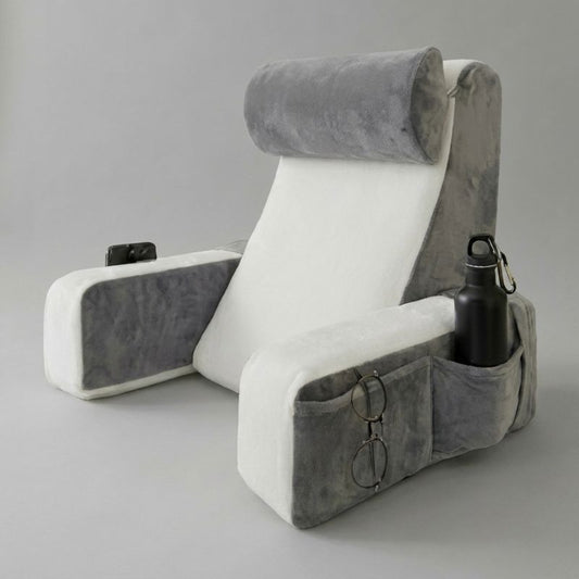 Coussin de lecture ergonomique blanc à mémoire de forme avec accoudoirs et appui-tête réglable