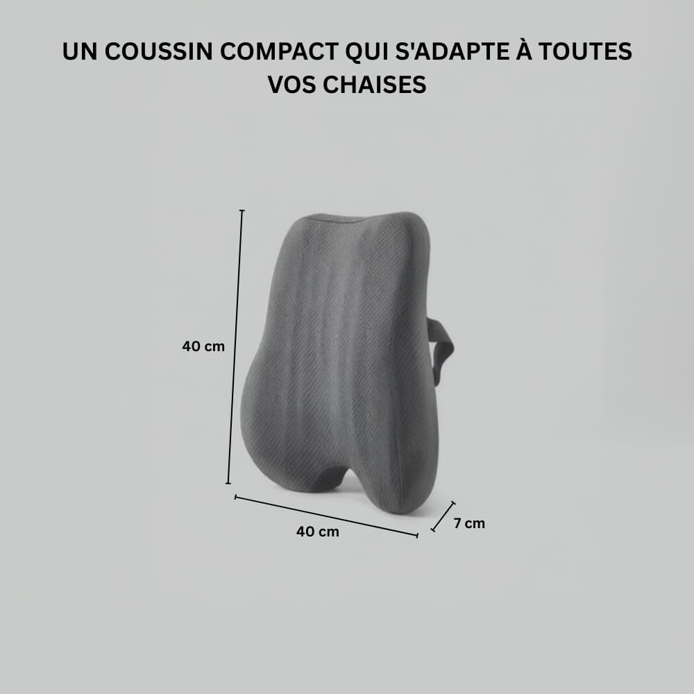Dimensions du coussin lombaire ergonomique Nerua 40 x 40 x 7 cm conçu pour s'adapter à toutes les chaises