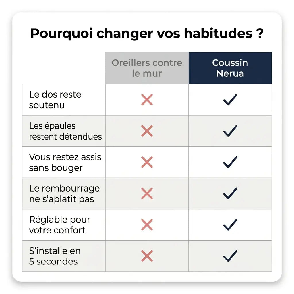 Tableau de comparaison entre un oreiller et le coussin tête de lit Nerua.