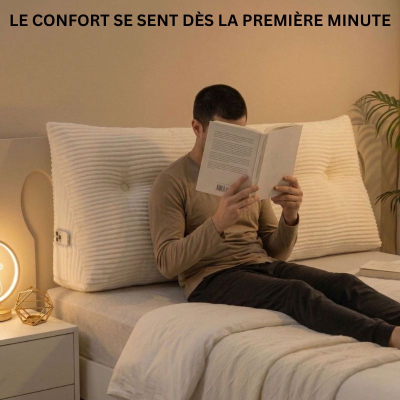 Coussin Tête de Lit — Velours Doux et Poche Intégrée | Installez-vous, Profitez Enfin de Votre Soirée