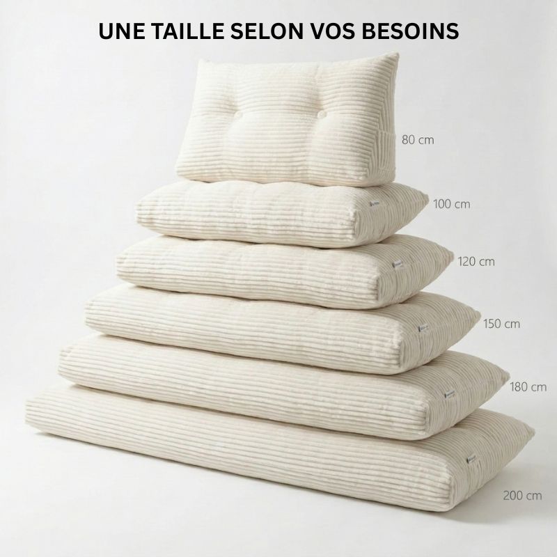 Coussin tête de lit disponible en 6 tailles — 80cm, 100 cm, 120cm et 150cm, 180cm, 200cm