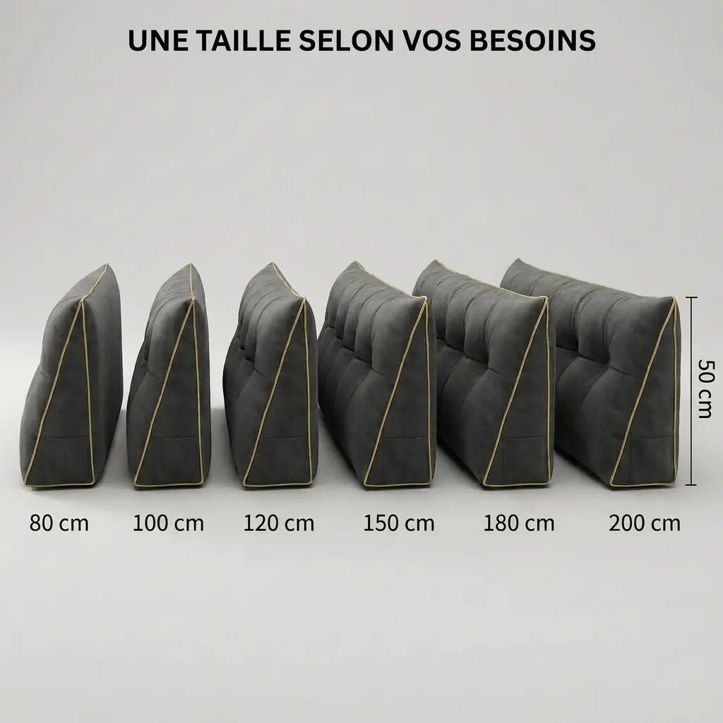 Coussin tête de lit disponible en 6 tailles — 80cm, 100 cm, 120cm et 150cm, 180cm, 200cm