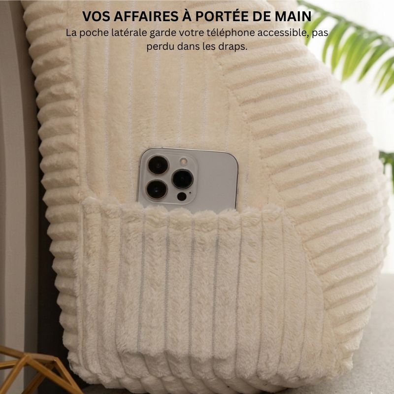 Poche latérale intégrée du coussin tête de lit avec téléphone rangé