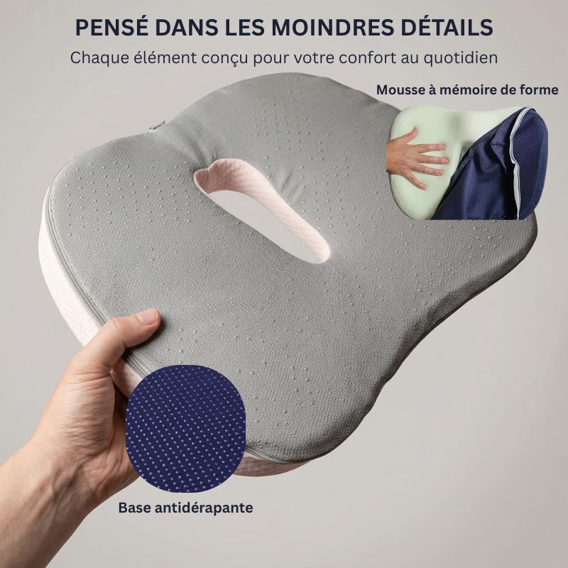 Coussin pour chaise de bureau détails base antidérapante mémoire de forme