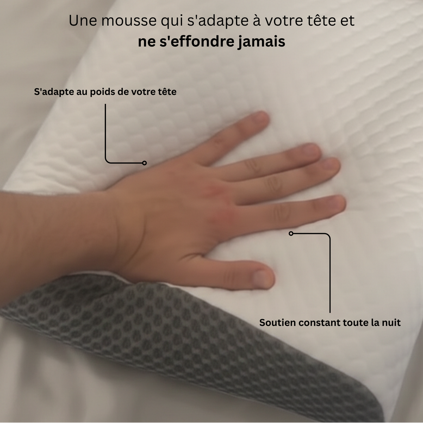 Mousse à mémoire de forme de l'oreiller cervical Nerua qui s'adapte au poids de la tête pour un soutien constant toute la nuit.