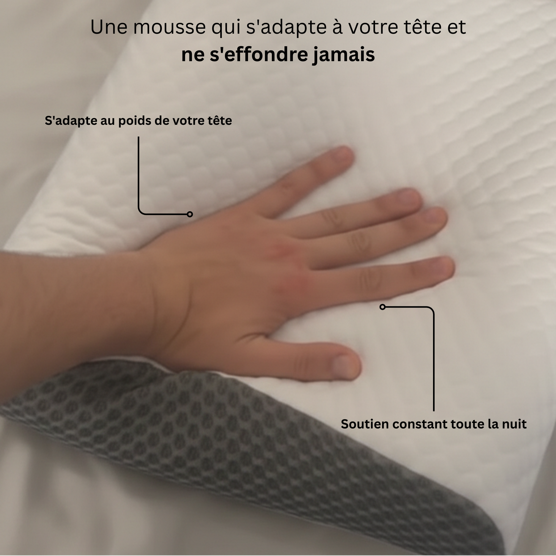 Mousse à mémoire de forme de l'oreiller cervical Nerua qui s'adapte au poids de la tête pour un soutien constant toute la nuit.