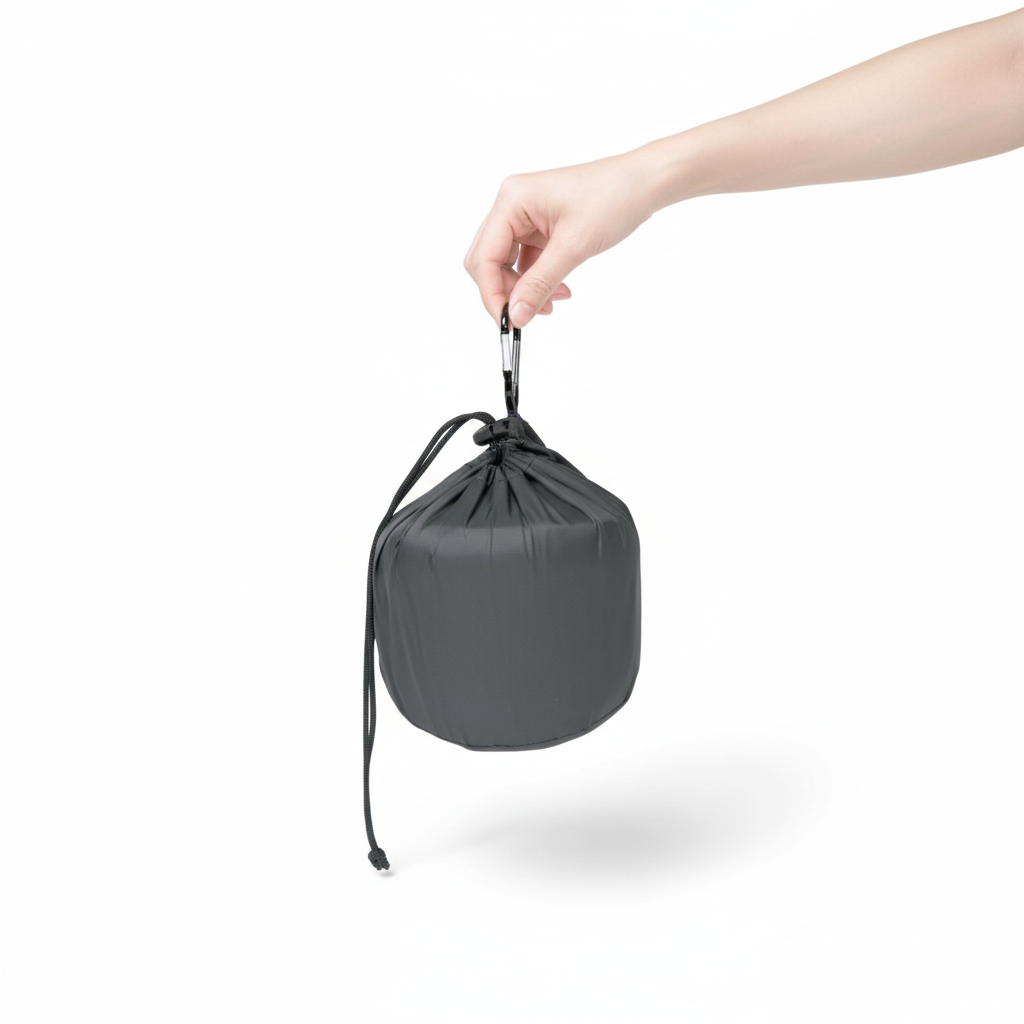 Photo montrant le sac de rangement de l'oreiller cervical de voyage.