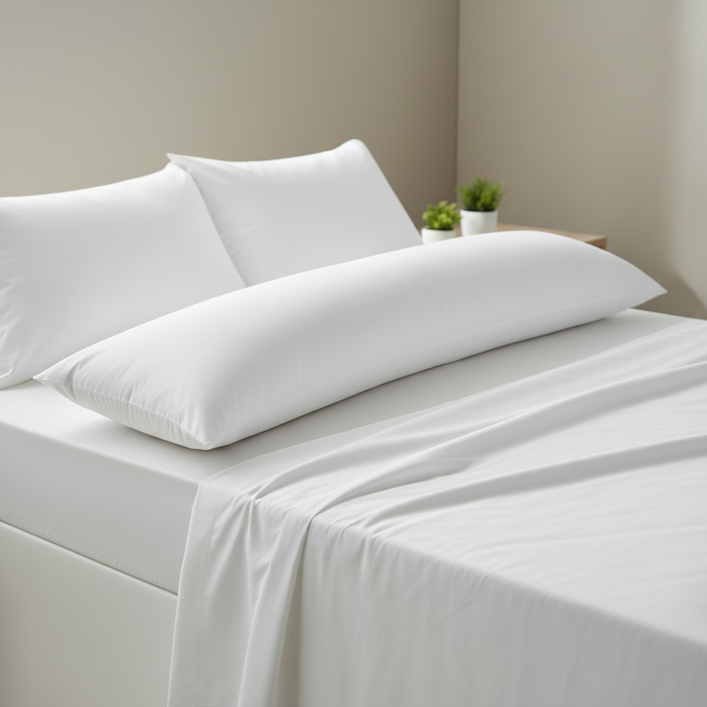 Traversin de soutien posé sur un lit double.