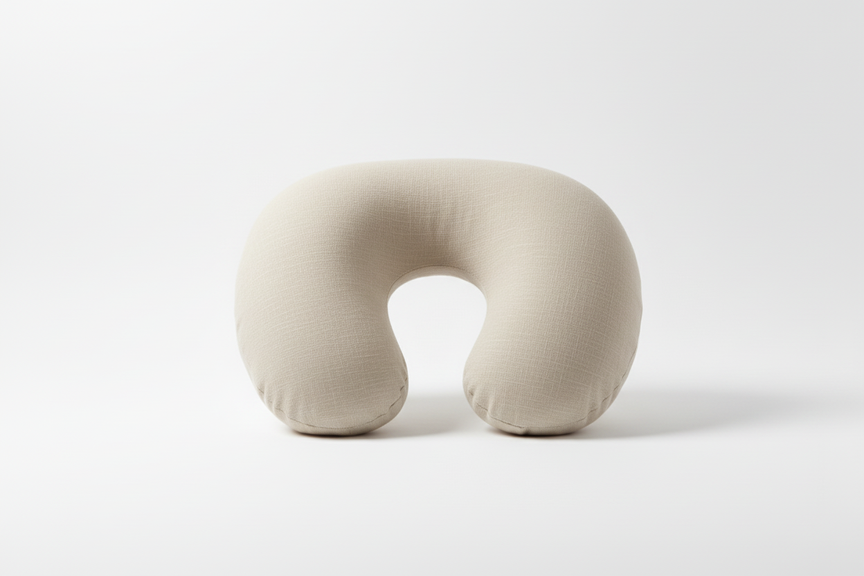 un oreiller cervical de voyage ordinaire sur fond blanc